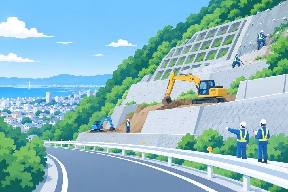 丸山地区のがけ崩れ対策工事のイメージイラスト